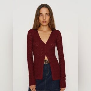 Reformation Sutton Regenerative Merino Open Knit Sweater in Chianti
